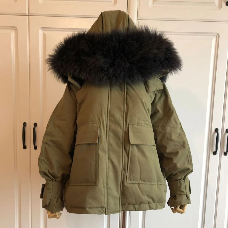 Большой натуральный мех енота воротник 2019 зимние женские куртки 90% белый утиный