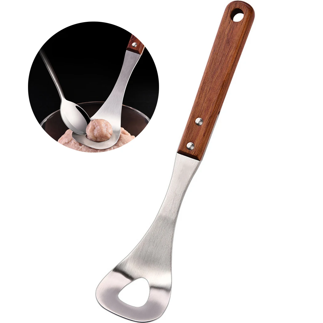 

Stainless Steel Meatball Maker Metal Non-Stick Wood Handle Meat Spoon Kitchen Gadget Meat Ball Mold Spoon For Cooking