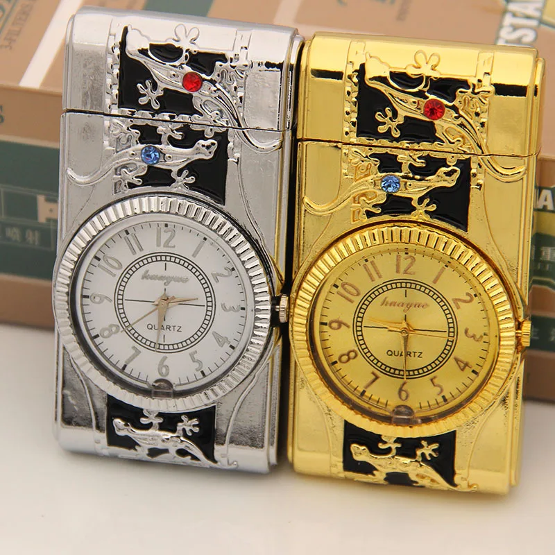 Часы с цветными лампами Электронная зажигалка возможностью сверхтонкого ветра