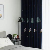 boys cartoon navy color high window shade cloth embroidered curtains finished custom childrens room bedroom outer space