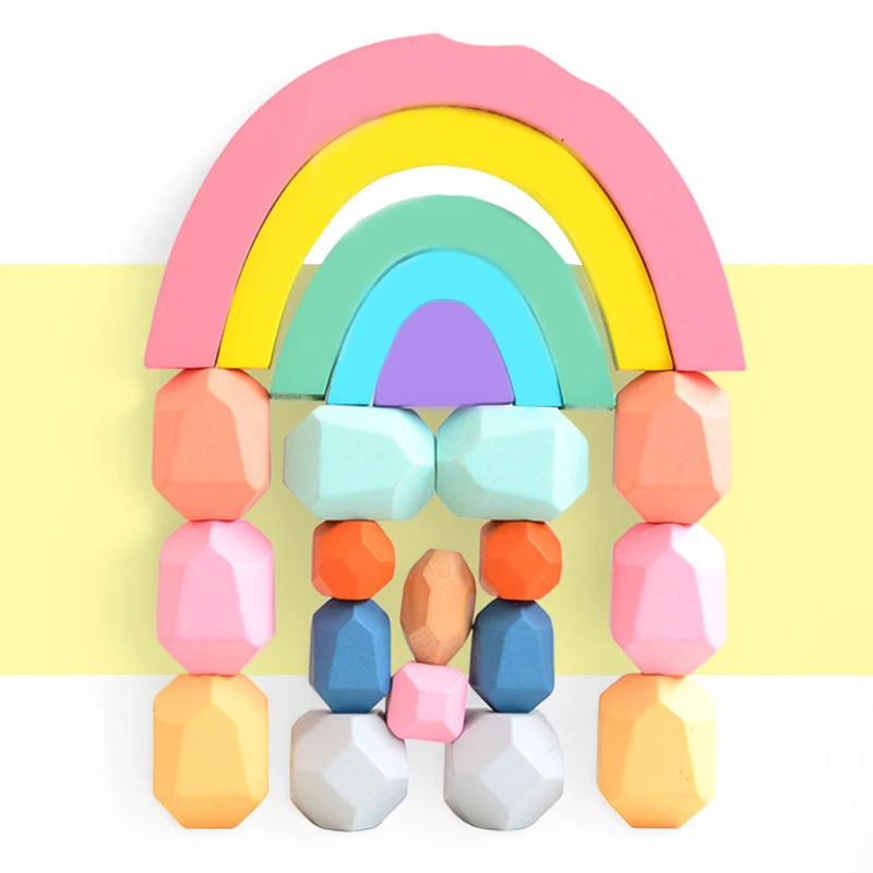 

36Pcs Children's Wooden Colored Stone Jenga Building Block Educational Toy Creative Nordic Style Stacking Game Rainbow Toy Gift
