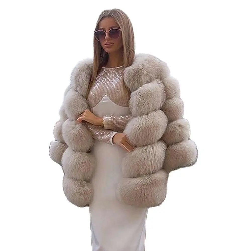 Light Khaki Natural Fox Fur Coats for Women Winter New Trendy Full Pelt Genuine Fox Fur Jacket Medium Length Fur Overcoat Luxury