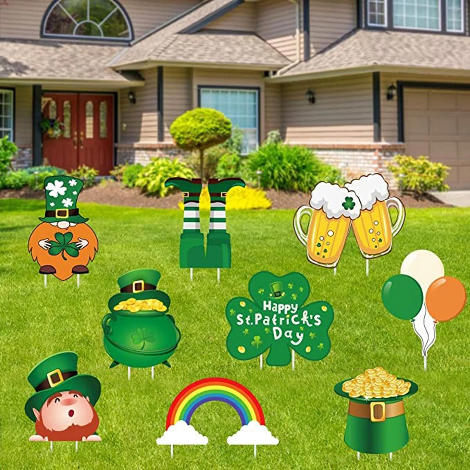 

7/9/16pcs St. Patrick's Day Decorations Outdoor Garden Sign Lawn Yard Sign with Stakes DIY Holiday Home Decoration Lucky Clover