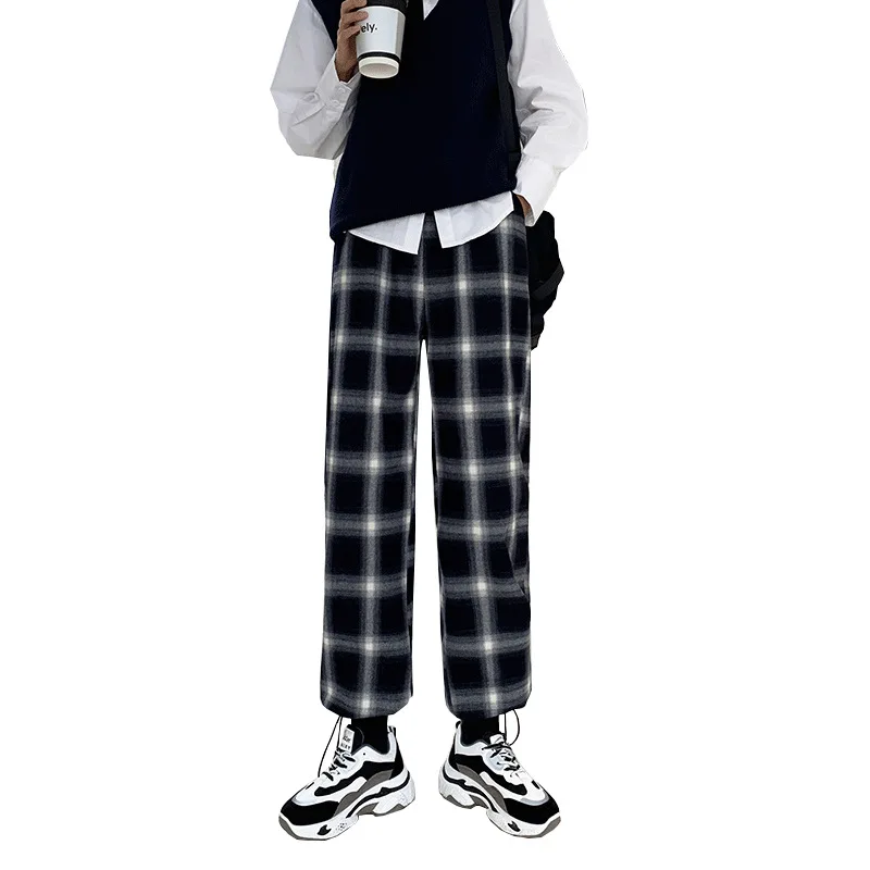 

and white plaid pants women's loose Leggings spring autumn 2021 new slim versatile straight drawstring casual pants