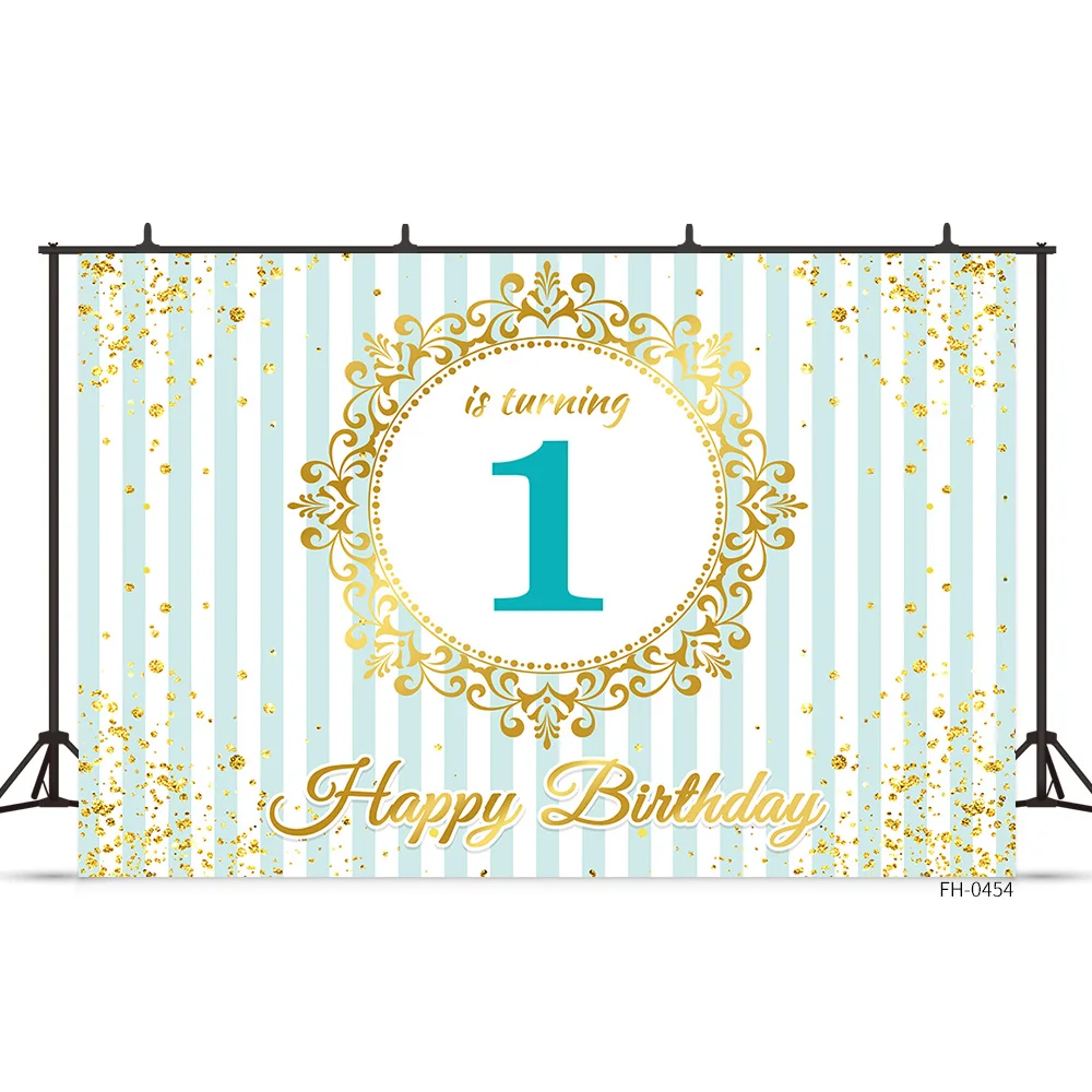 

Gold Blue Stripe Newborn Baby Shower Boy Girl 1st Birthday Party Backdrop Photography Banner Custom Background For Photo Studio