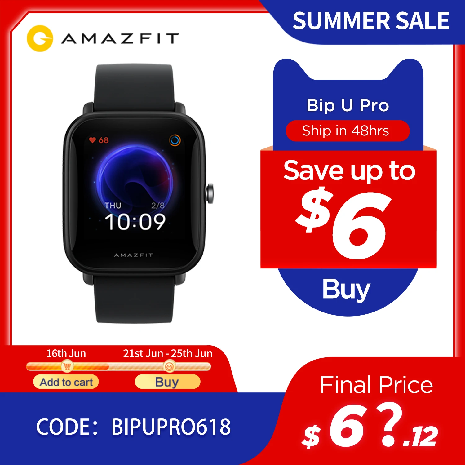  Amazfit Bip U Pro GPS Smartwatch Color Screen 31g 5 ATM Water-resistance 60+ Sports Mode Smart Watch for Android 