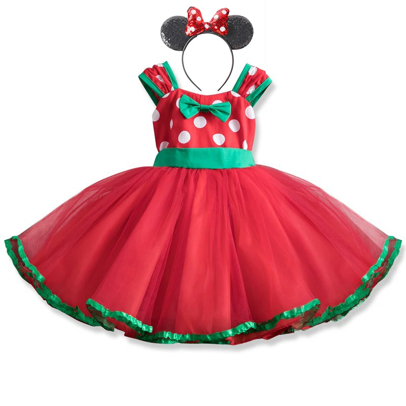 Летнее платье для девочки с героями мультфильмов Минни Микки Маус в горошек