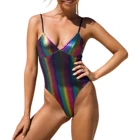 Купальник женский цельный на бретельках, эластичный купальник с глубоким вырезом и открытой спиной, Радужный принт