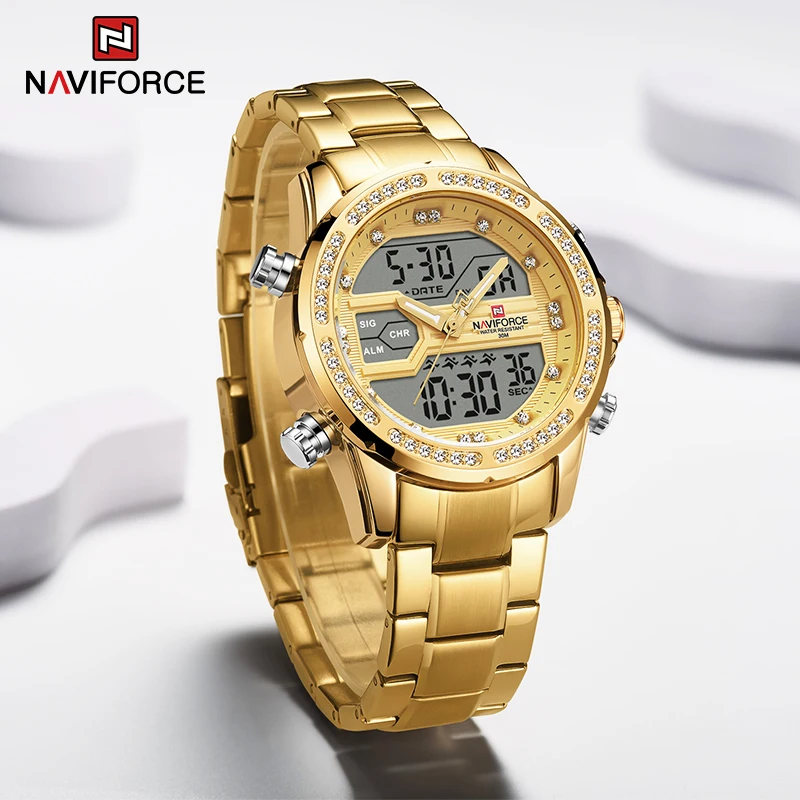 Часы наручные NAVIFORCE Мужские кварцевые спортивные золотистые водонепроницаемые