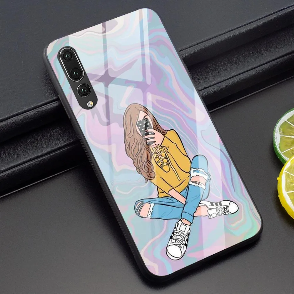 Чехол с закаленным стеклом Girl Under The Stars для P Smart 2019 чехол телефона P30 Lite P20/P30 Pro Mate 20
