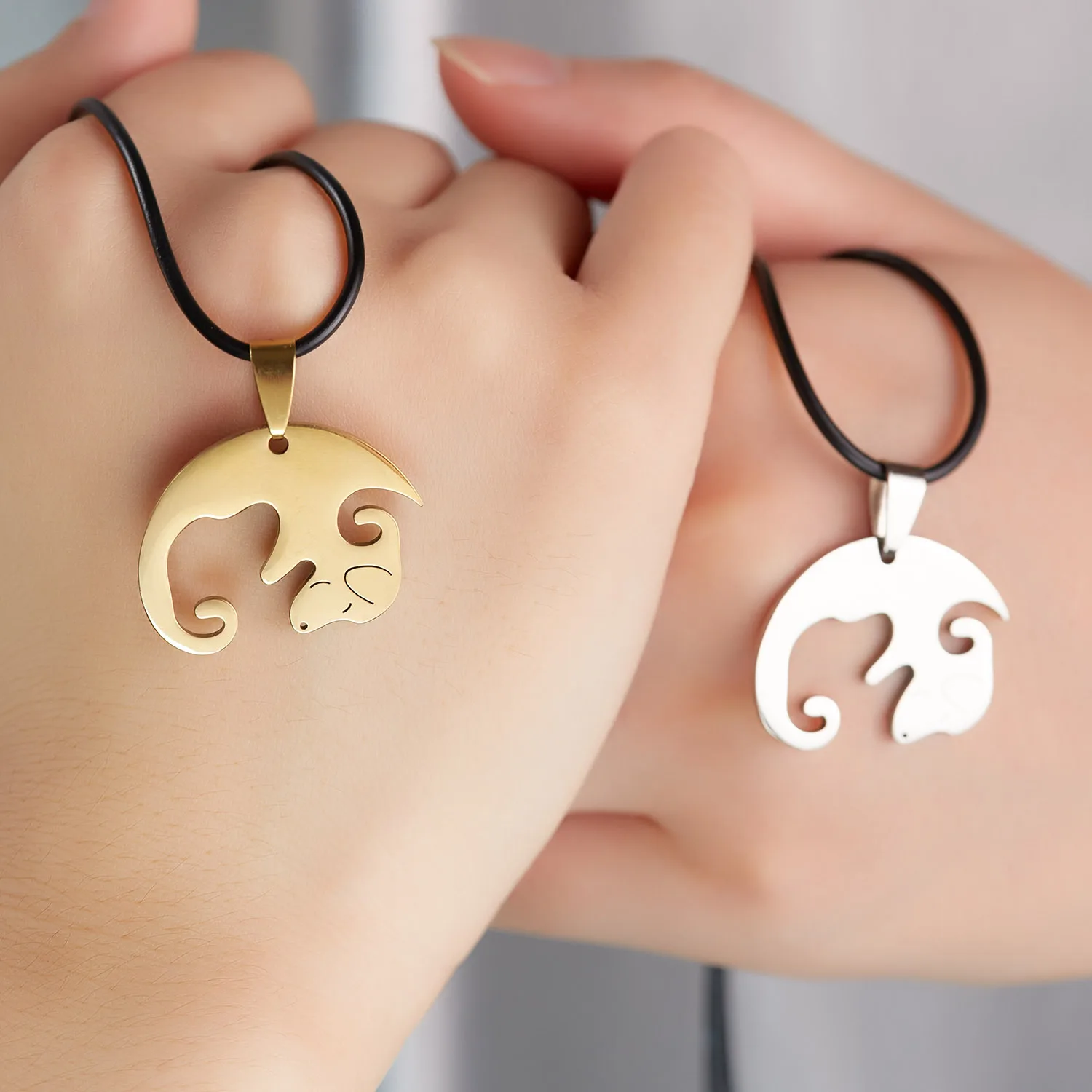 

Cute 1 Pair Charm Stainless Steel Cat Dog Pendant Necklace For Women Couple Valentine's Day Gift Chain Matching Choker Jewelry