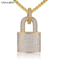 vanaxin micropav%c3%a9 crystal padlock pendant necklace womenmen gold high jewelry hiphopcz cubic zirconia pendant 24 chain