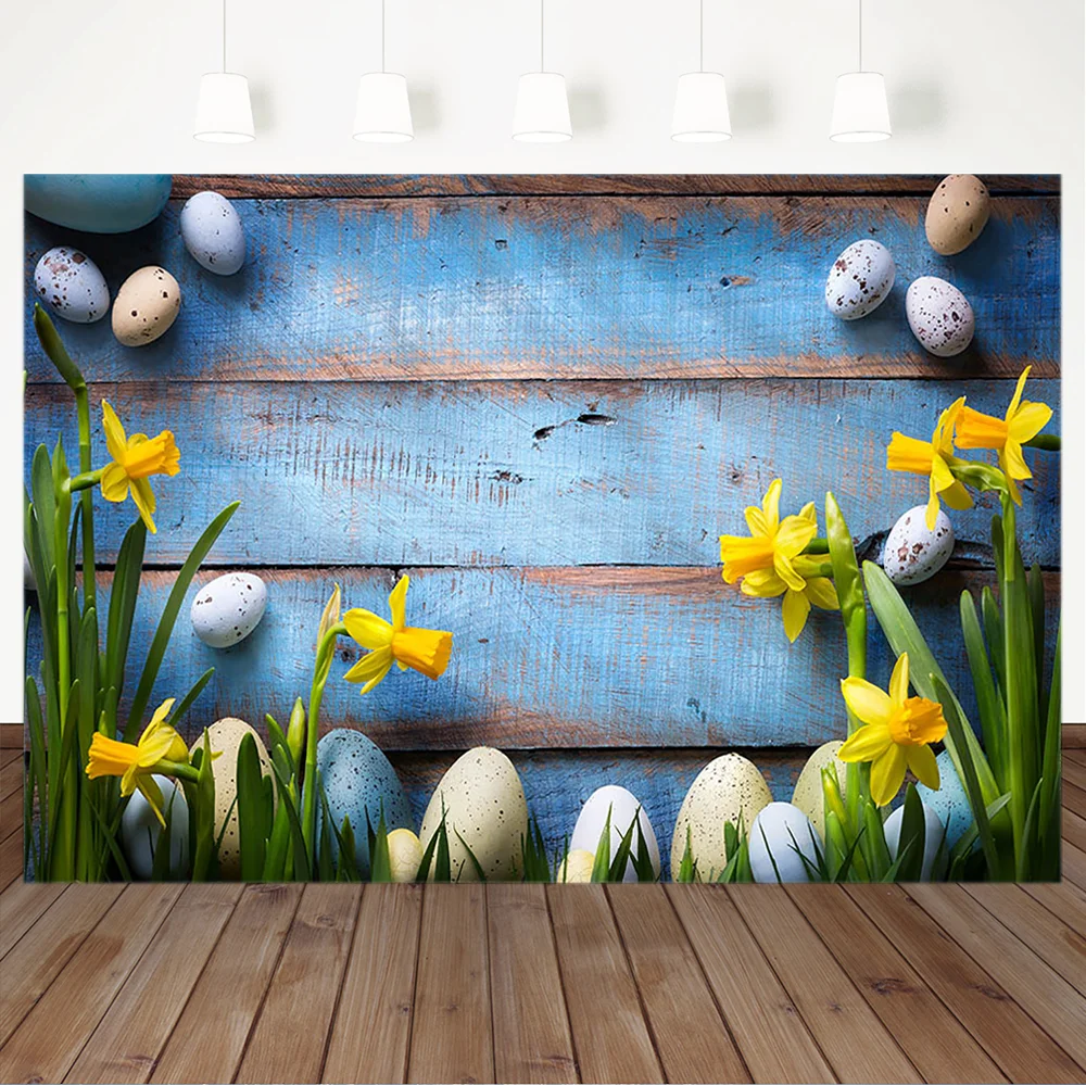 Весенние пасхальные яйца фоны для фотосъемки голубая деревянная доска