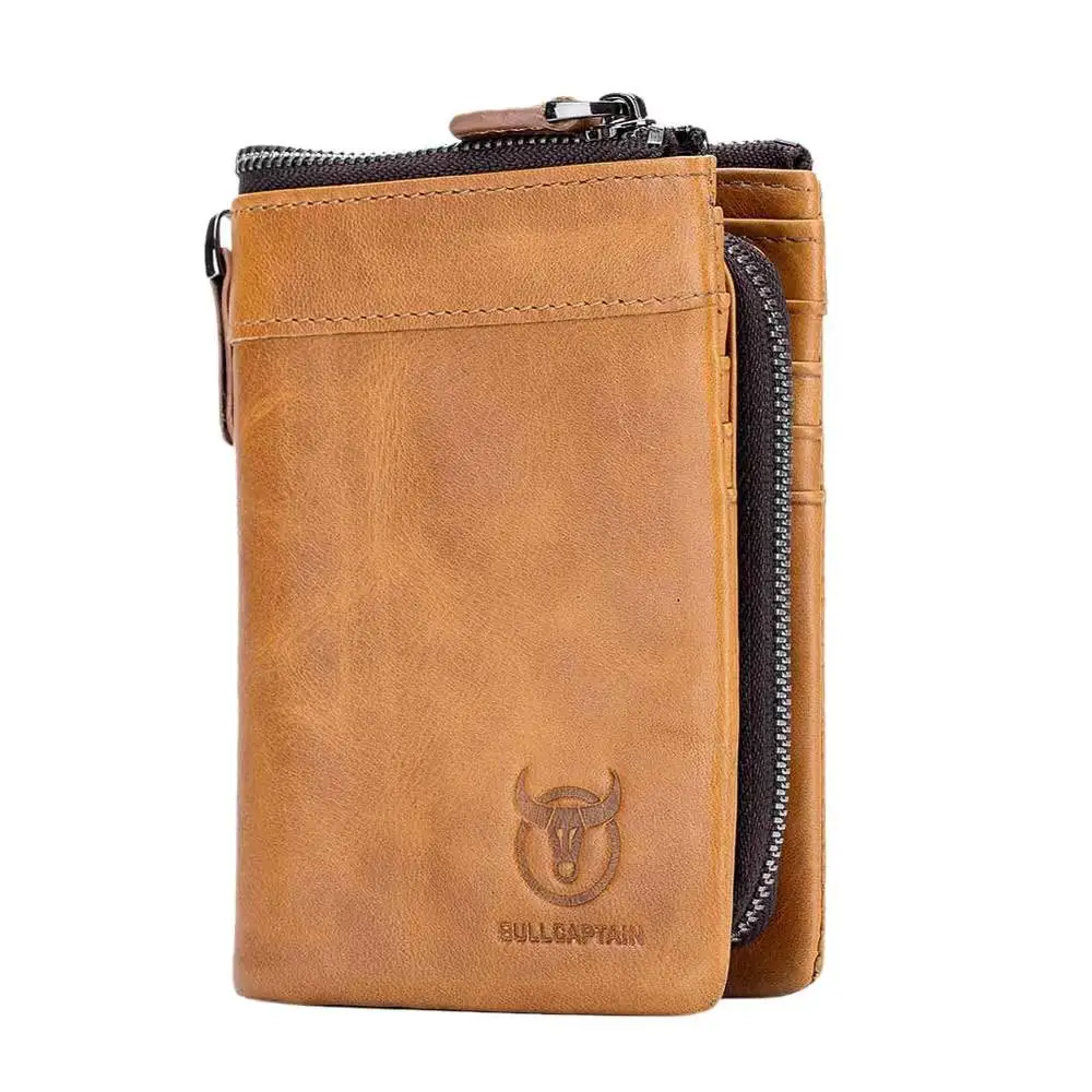 Light Brown 02 BULLCAPTAIN мужской кошелек из воловьей кожи, кошелек для монет, сумка для мужчин, брендовый дизайнерский клатч, кожаная сумка для денег, держатель для карт, мужские кошельки, кошелек, Новинка - Цвет: Light Brown 02
