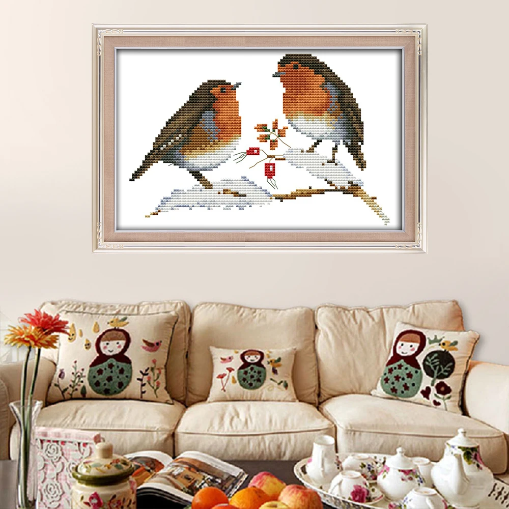 Набор для вышивки крестиком Joy Sunday с маленькими птичками ткань принтом животных