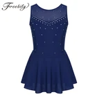 Детские блестящие стразы для подростков, Тюлевое платье для фигурного катания на роликовых коньках, балетный костюм, гимнастический трико танцевальная одежда для девушек