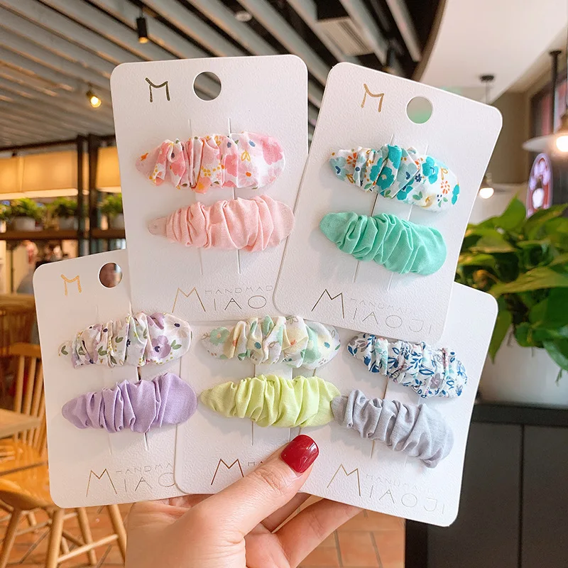 

Цветочный зажим для волос для девочек, однотонная тканевая заколка в форме капли воды, со складками, детский головной убор, модные аксессуар...