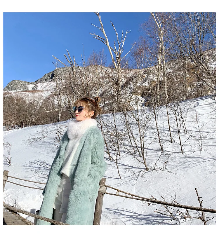 

Hot Sell Green mink fur coat women's mid autumn and winter long loose comfortable over knee fur one-piece elegant good quality