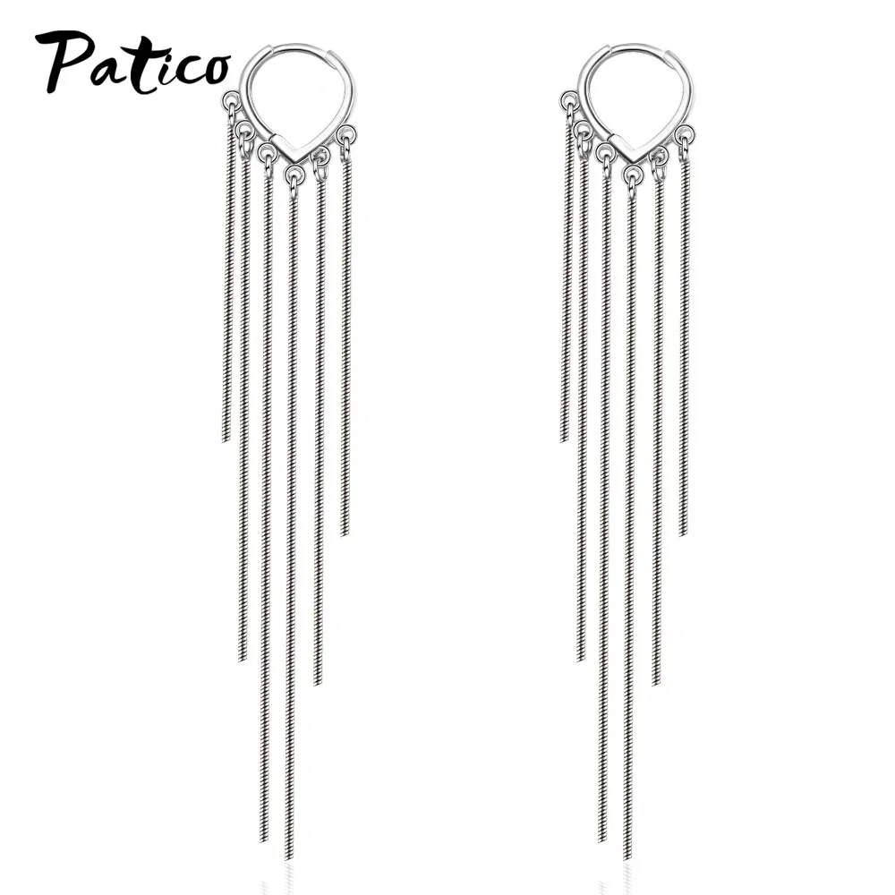 Женские длинные серьги кисточки из серебра 925 пробы с геометрическим