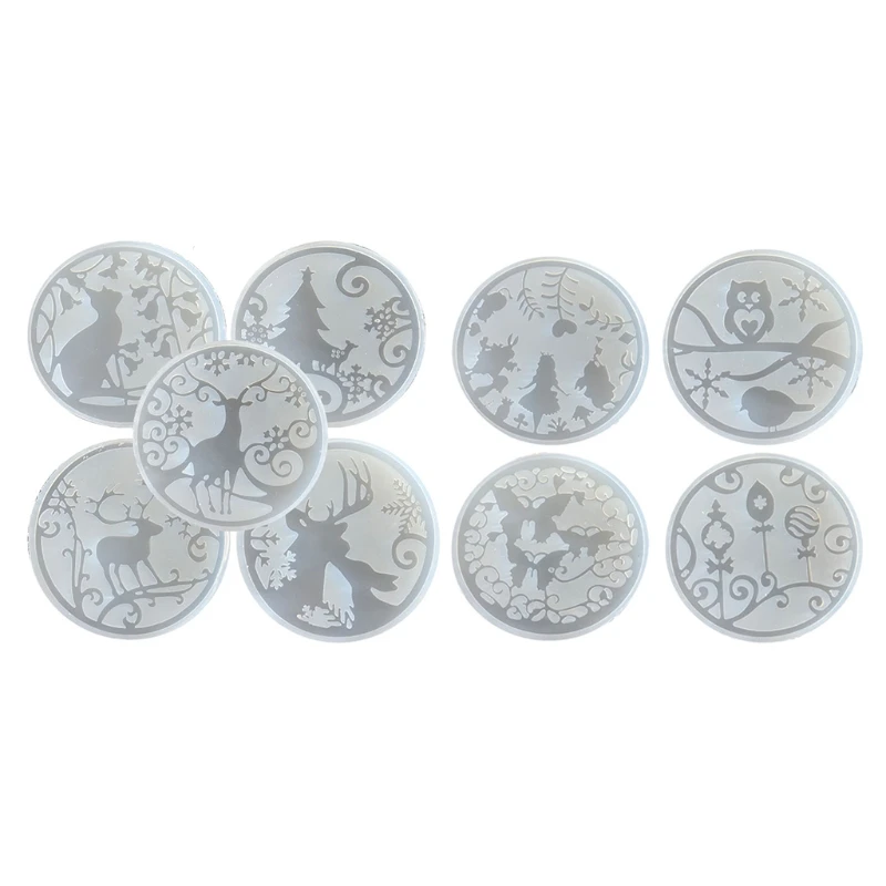 

D0LC 9 шт рождественские подставки для стакана эпоксидная смола, форма Рождественская серия коврик для чашки силиконовая форма «сделай сам» р...