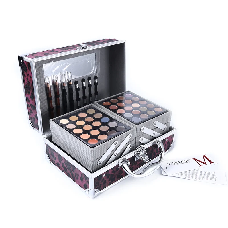purple leopard print Maquillaje Профессиональный Miss Rose пудра для лица макияж Набор теней для век Палитра блокбастер макияж коробка набор хайлайтер бронзер подарок - Цвет: purple leopard print
