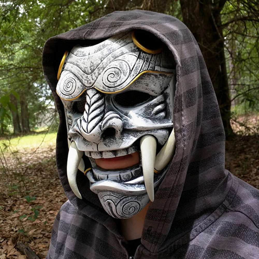 

Japanese Ghost Hannya Halloween Masquerade Cospaly Mask Prajna Half Face Masks Samurai Hannya Horror Skull Party Mask For Adult