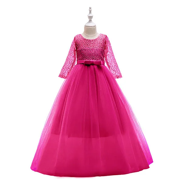 D0179-Rose Кружевное платье с короткими рукавами для девочек; элегантные Детские платья для девочек 6-15 лет; фатиновое кружевное свадебное вечернее платье принцессы; одежда для детей - Color: D0179-Rose