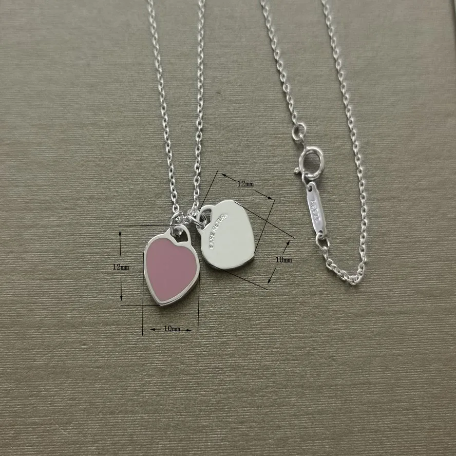 

S925 pure silver 1:1 fashion and easy charm enamel powder, red enamel, enamel ms green double love fashion necklace jewelry