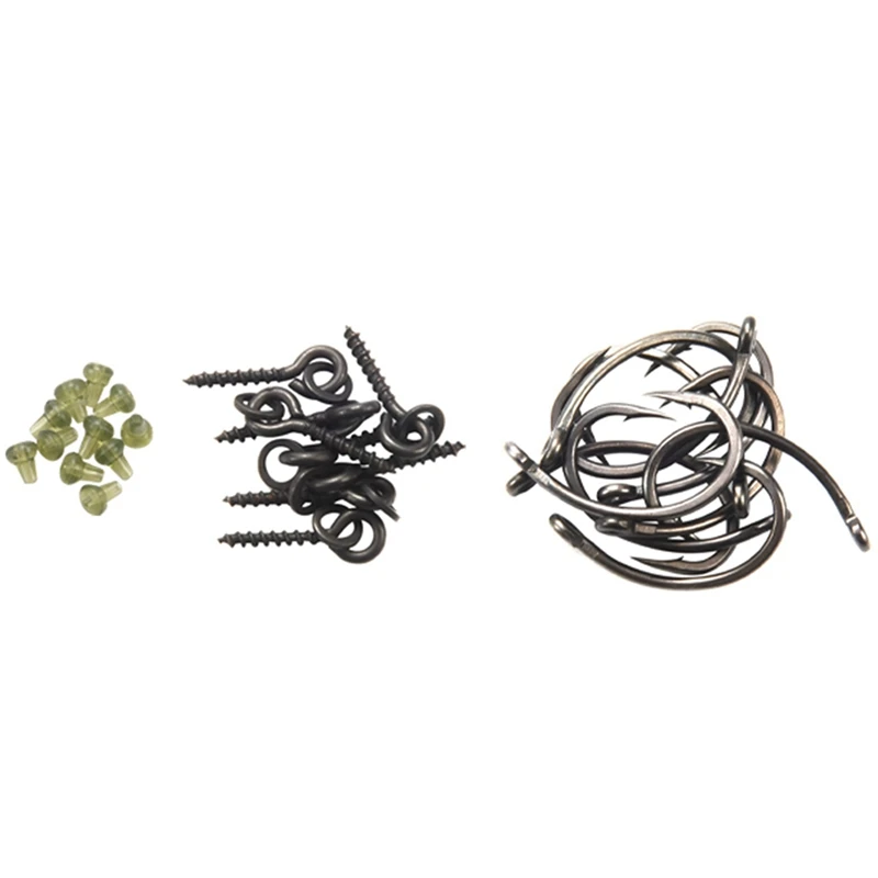 

10set 30pcs Carp Fishing Hook Accessories Screw Peg Hook with Ring Swivel Chod Rig Terminal Tackle Bait Holder