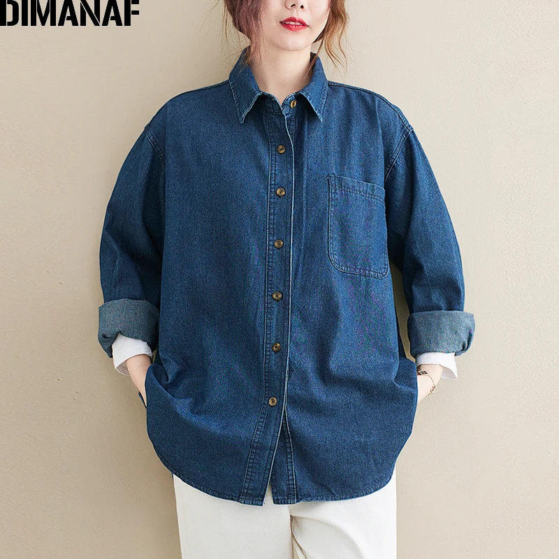 

Женская джинсовая куртка DIMANAF, Свободный кардиган с карманами и пуговицами, джинсовая куртка-бомбер большого размера для осени и зимы, 2021