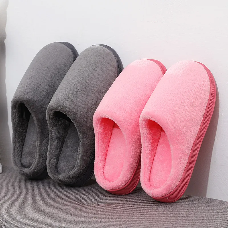 Зимняя теплая Домашняя обувь для пары однотонные женские плюшевые тапочки в