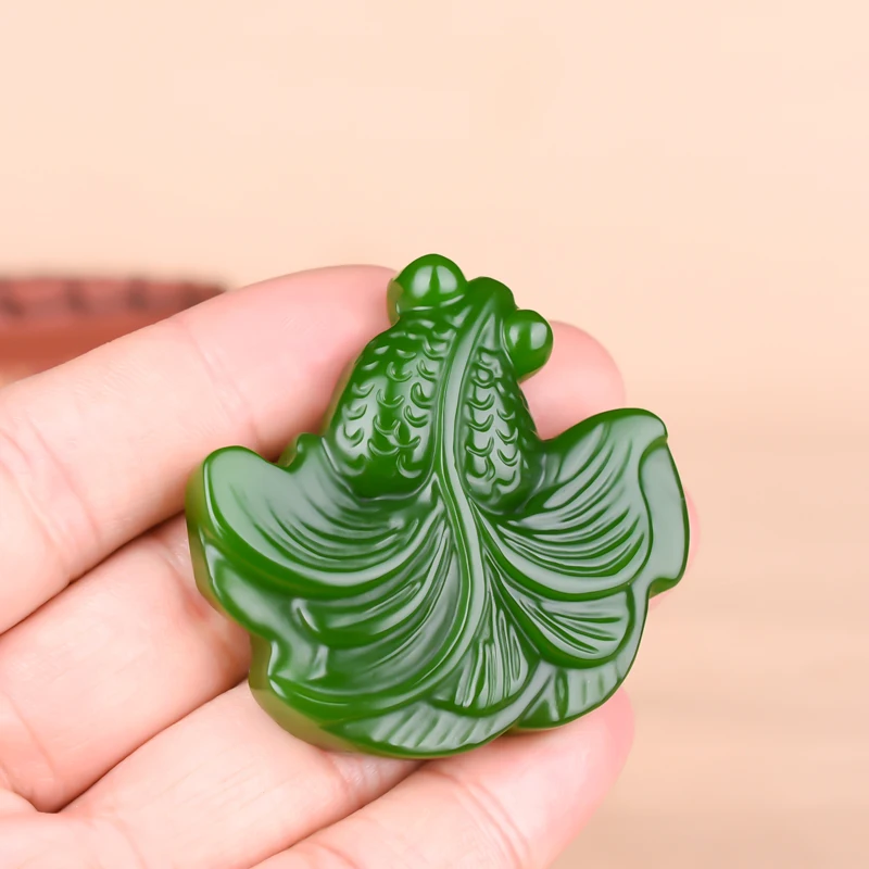 Китайская Подвеска из натурального зеленого нефрита с золотой рыбкой ожерелье