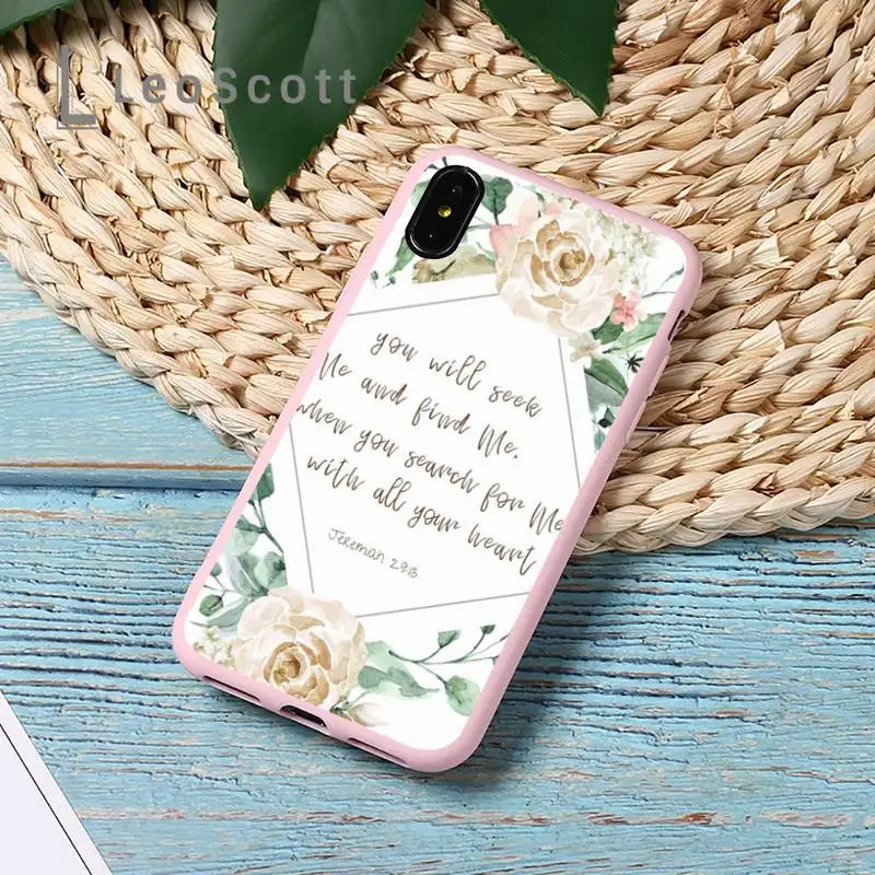 

Bible flower leaf text Phone Case Candy Color for iPhone 11 12 mini pro XS MAX 8 7 6 6S Plus X 5S SE 2020 XR