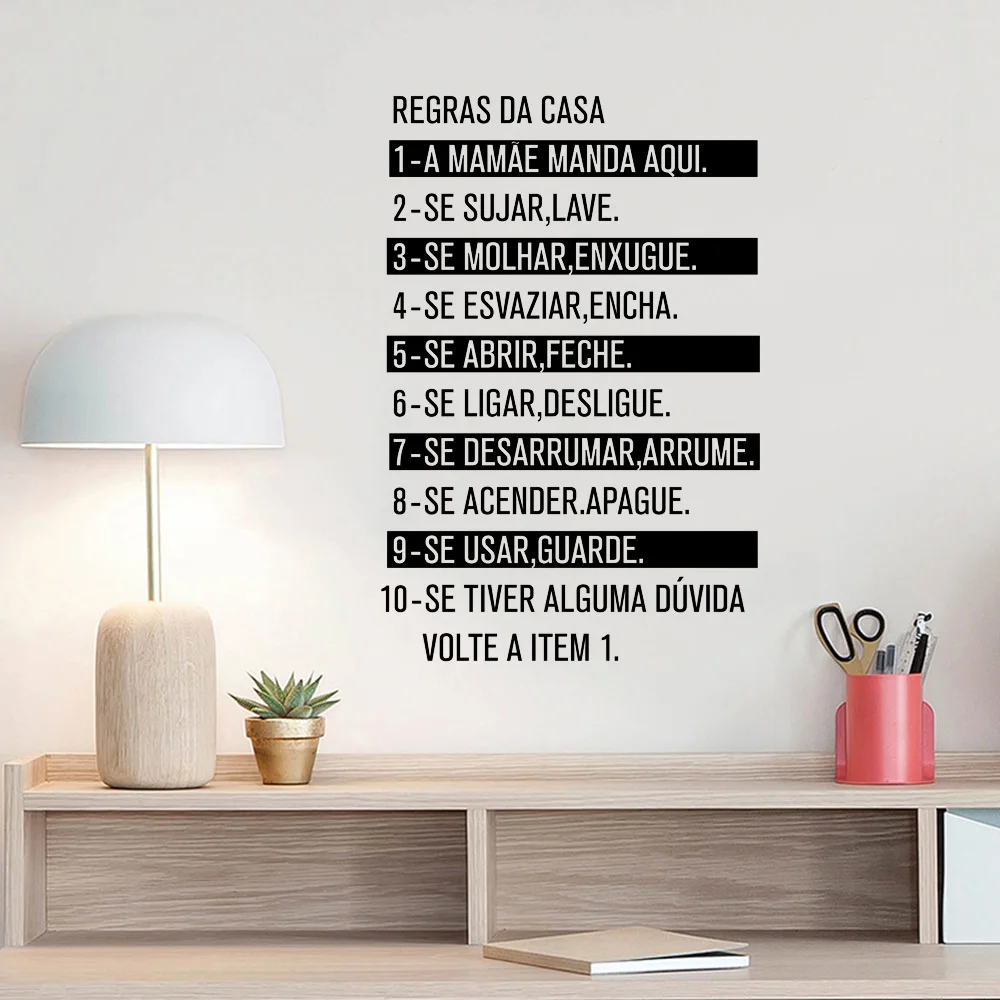 

Португальская версия, виниловая настенная наклейка House Rules, наклейки на стену с цитатами на португальском языке для украшения дома, бесплатн...
