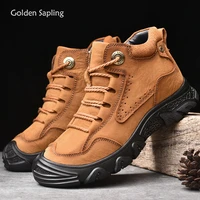 golden sapling genuine leather mens boots fashion outdoor winter shoes classics retro trekking boot men casual mountain shoes