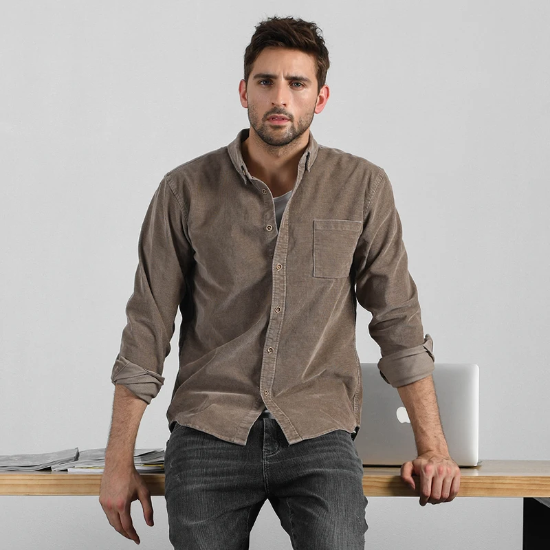 Мужская винтажная фланелевая приталенная хлопковая рубашка однотонные
