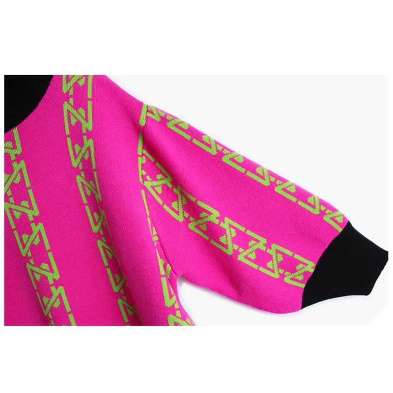 

Knit Dress Womens Loose Lazy Geometric Jacquard Full Sleeve Turtleneck Office Lady 2021 New Spring Autumn Fashion Tide C593