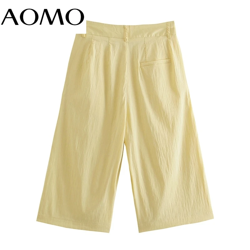 

AOMO 2021 New Women Elegant Solid Yellow Cotton Shorts Zipper Pockets OL Shorts Pantalones JE116A