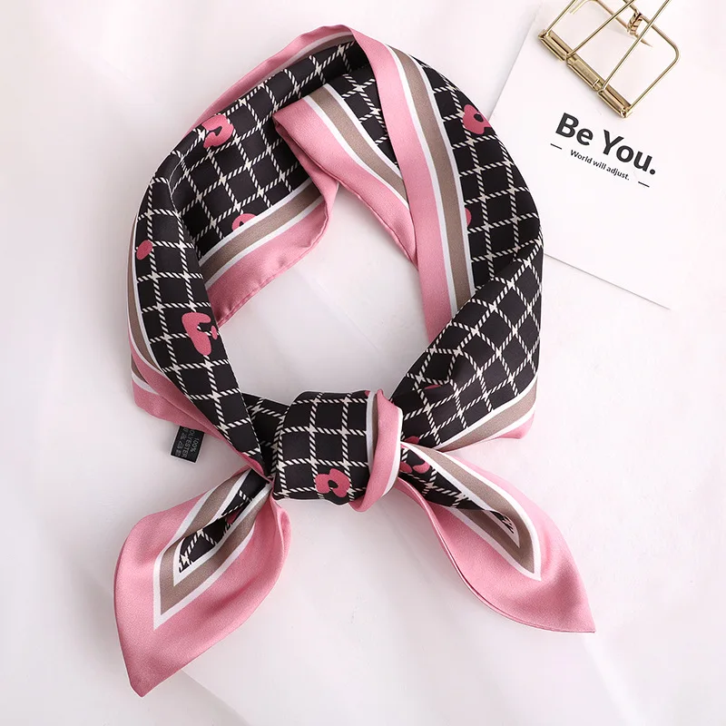 

lattice Print Women Silk Scarf Small Handle Bag Ribbons Female Head Long Scarves dots Foulard