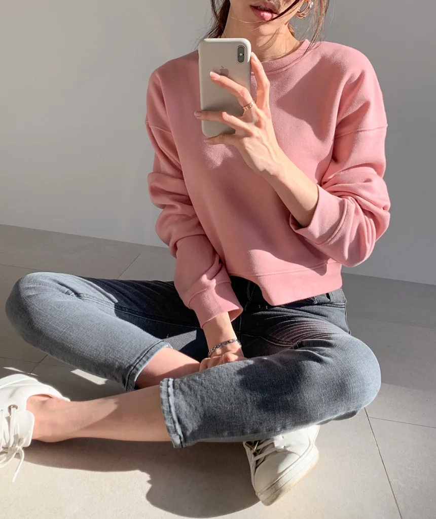 

Solid Top Women Short Sweatshirt Long SleeveWomen Hoodies Sexy Autumn Spring Fashion Female Clothes
