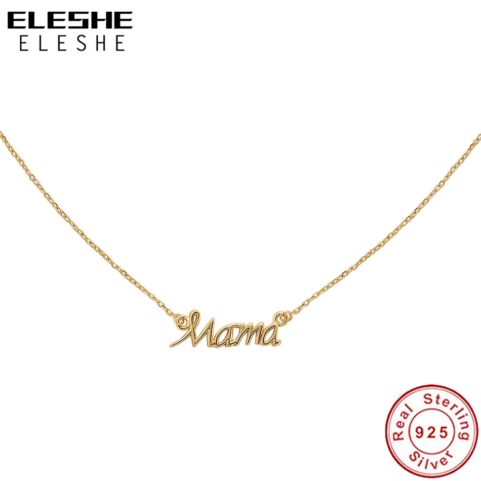 

ELESHE 100% 925 Sterling Silver Necklaces & Pendants Mama Letters Silver Long Necklace for Women Jewelry Mother Day Gift