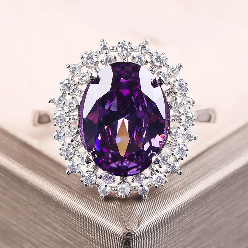 

Luxury Large Purple Stone Rings For Women Princess Engagement Wedding Flower Rings For Women Elegant Wedding Jewelry