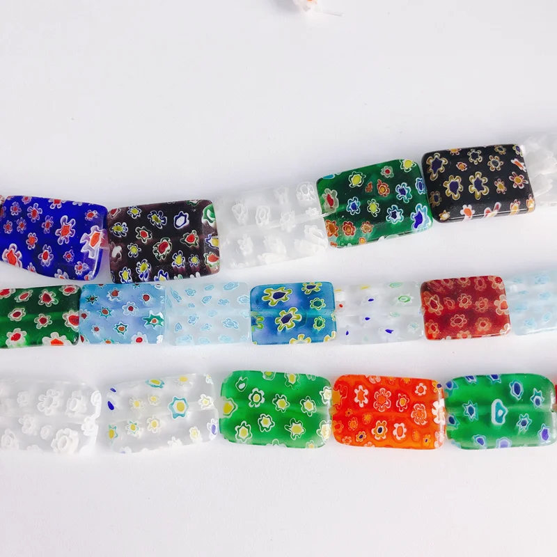

Sweet and Transparent Mixed Color Plum Blossom Rectangle Thousand Flower Glass Beads Necklace Bracelet Material Accessories