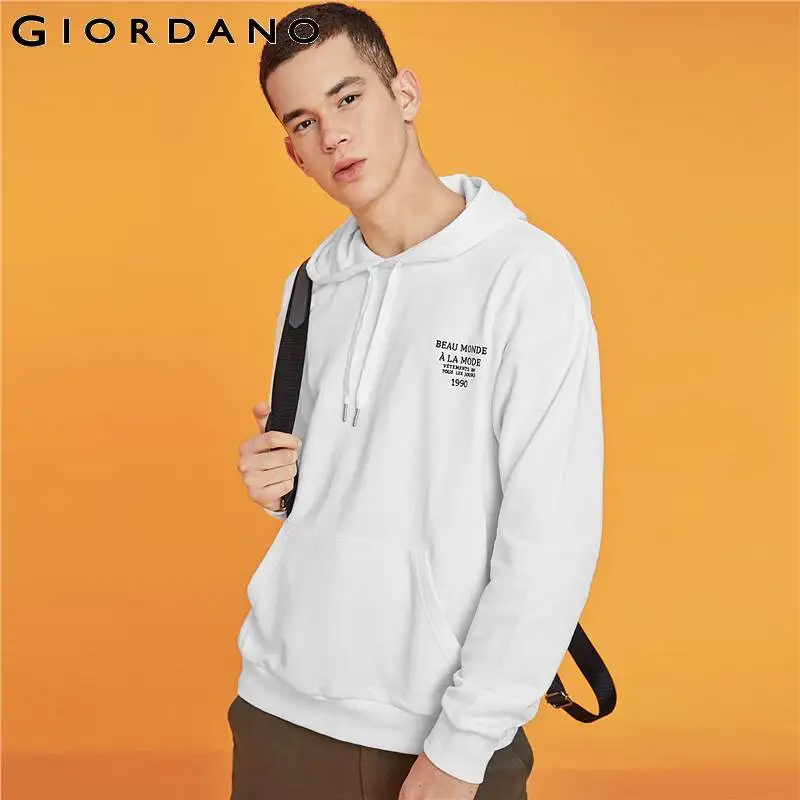 Giordano мужской свитшот кенгуру с капюшоном и небольшим печатным лого на передней
