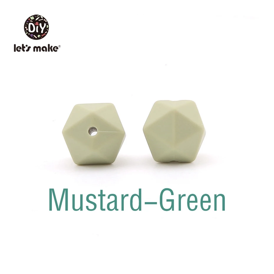 Mustard Green Let's Make 10 шт. 14 мм Силиконовые Бусины шестиугольник Bpa Бесплатно Силиконовый Прорезыватель Diy Прорезыватель для зубов Детские Жевательные Аксессуары Детские Прорезыватели - Цвет: Mustard Green