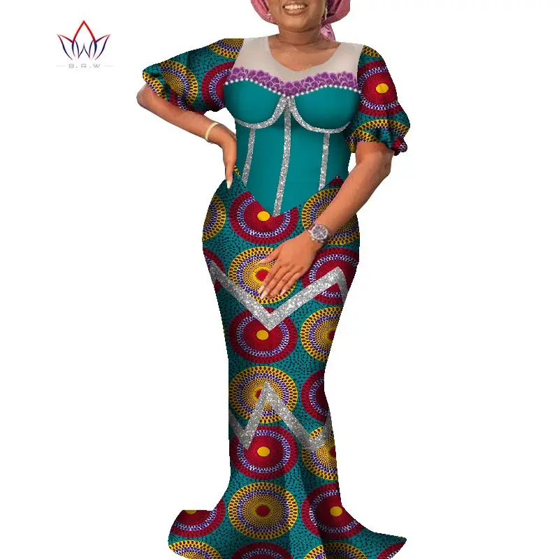 Customize BintaRealWax African Clothes for Women Flared Sleeve Dress African Women Print Wax Dress Work Party WY8975
