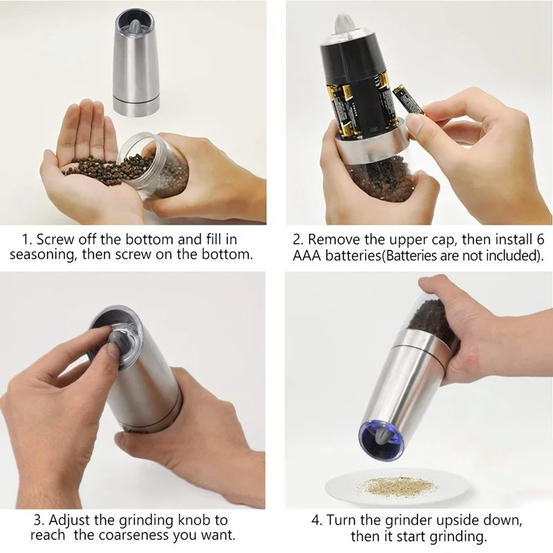 

Electric Blender Pepper Mill Stainless Steel Automatic Gravity Induction Salt Pepper Grinder Kitchen Spice Grinder Tool for Herb