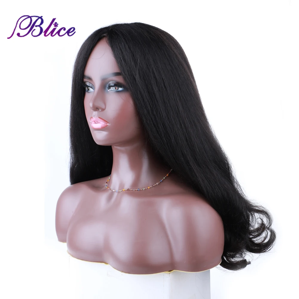 Blice Synthetic Kinky Straight Wig Natural Lace-Headline Long Women Wigs Tail Curls 20 Inch Heat Resistant Hair Extensions