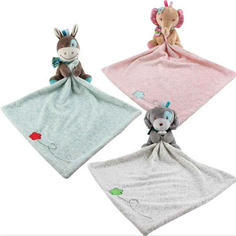 

30*30cm Cute Artoon Elephant Puppy Soothing Towel Baby Toy Soft Cloth Baby Bedtime Sleep Blanket Toy Kids Birthday Gift