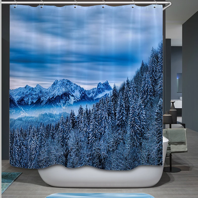 

snow mountain shower curtain scenery blue lake curtain bathroom polyester curtain shower